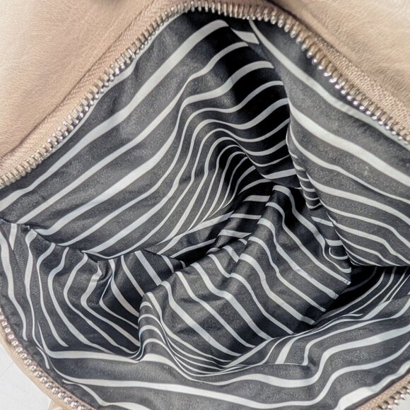 Miztique Beige Faux Leather Lined Zip Convertible Backpack Lots of Pockets - Picture 10 of 12